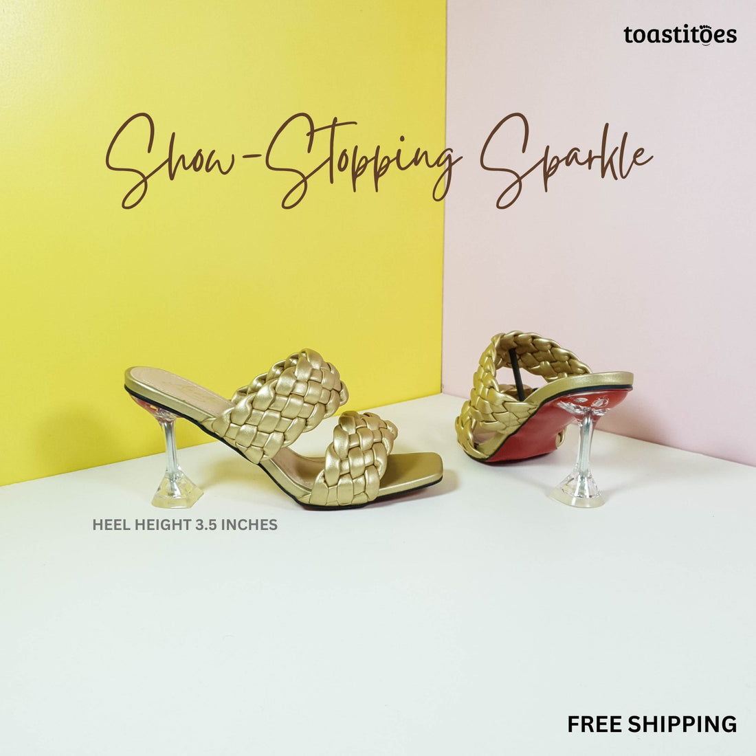 Double Band Slip On High Heels Gold - toastitoes 