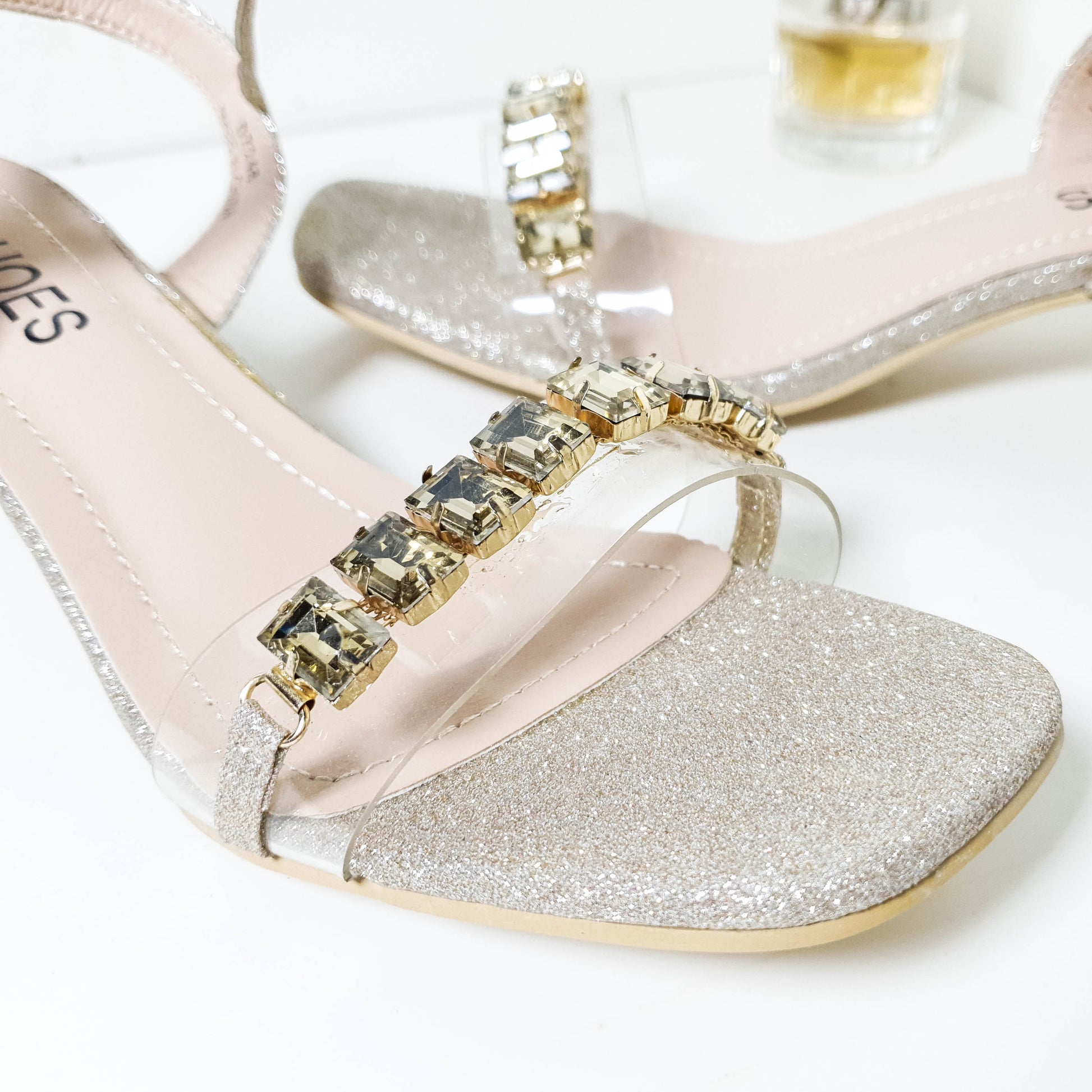 Transparent Shimmery Women Heels Gold - toastitoes 