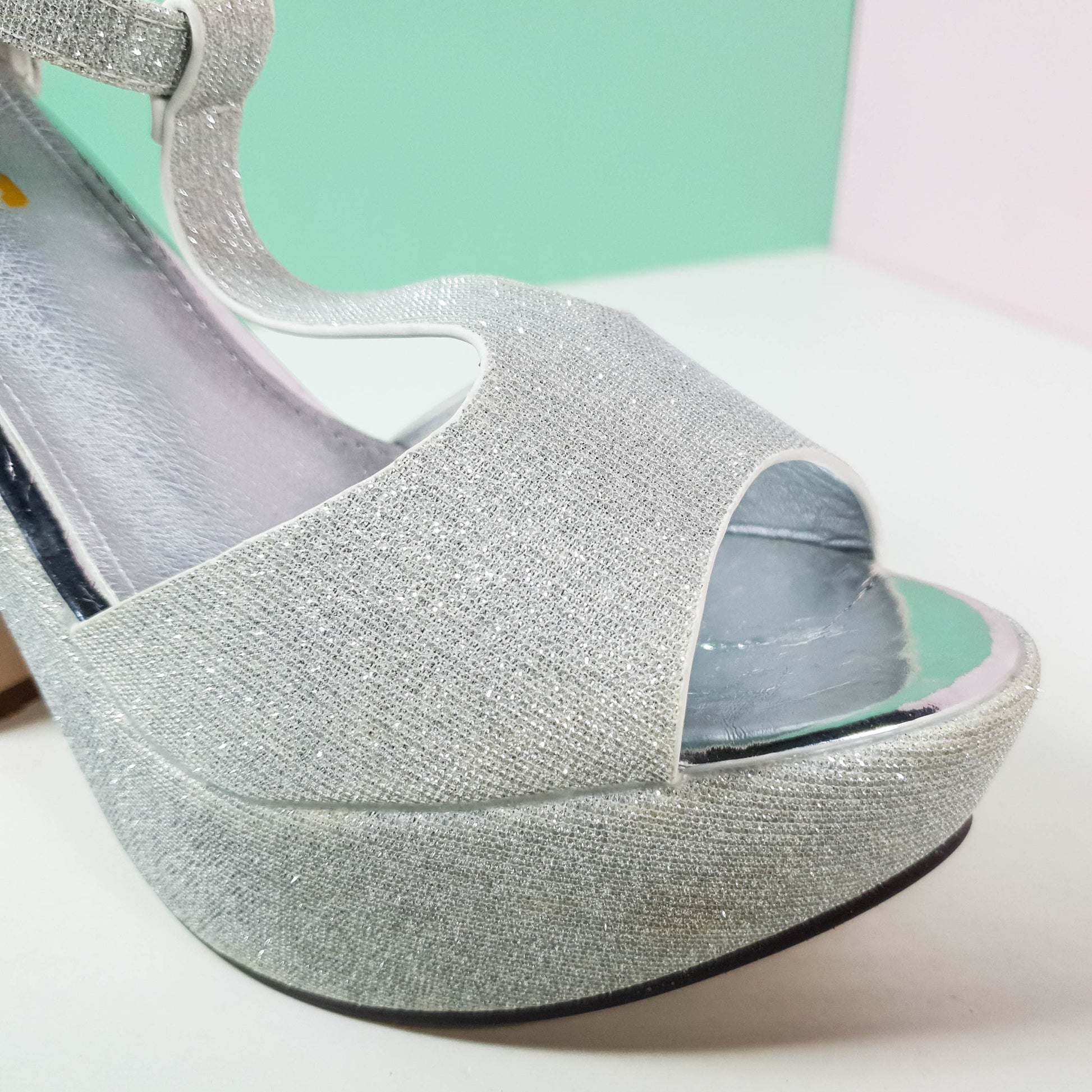 5" Shimmery Block High Heels Silver - toastitoes 