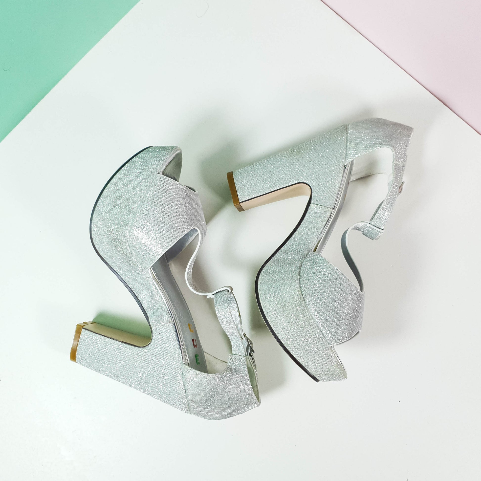 5" Shimmery Block High Heels Silver - toastitoes 