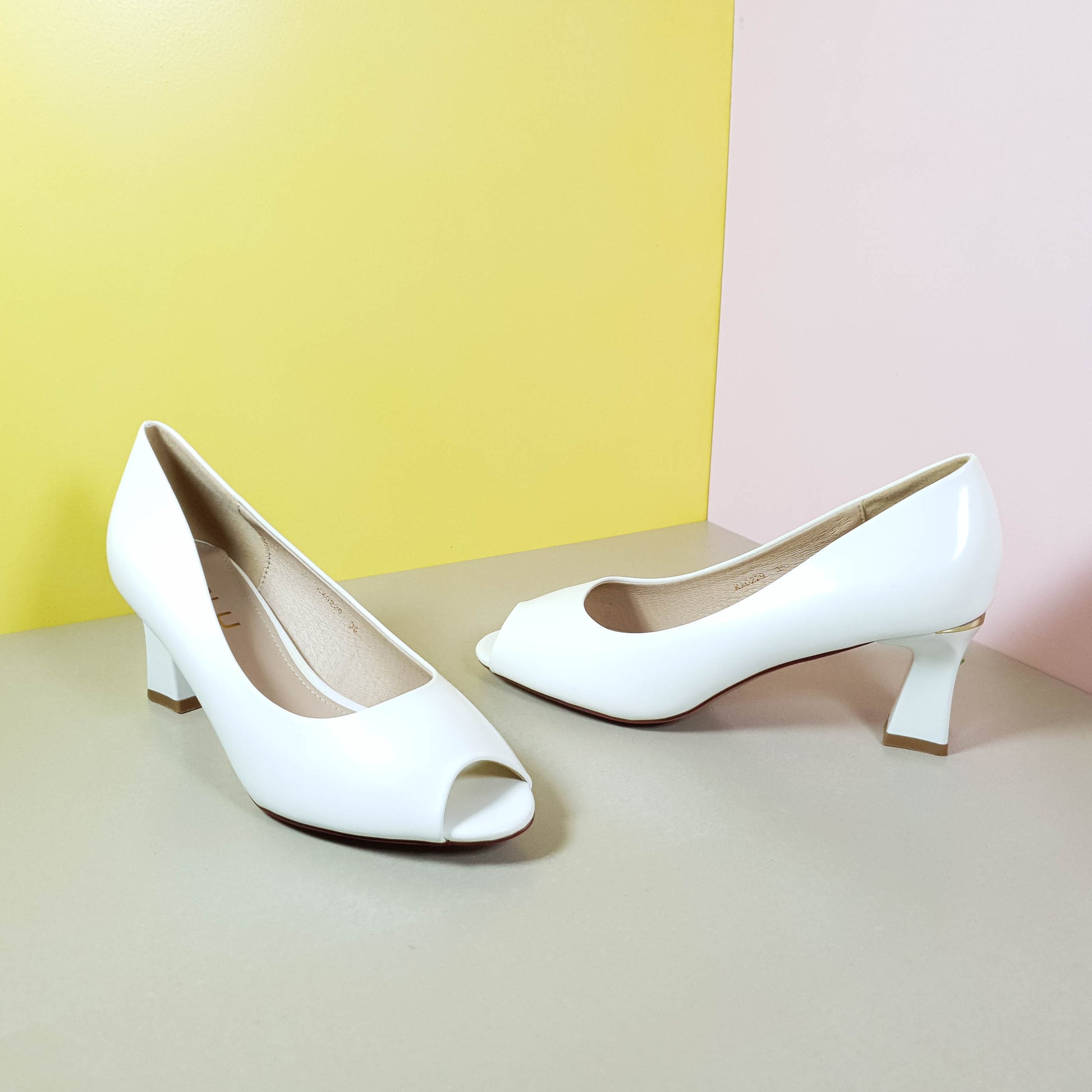 Peep Hole Court Shoes Heels White - toastitoes 