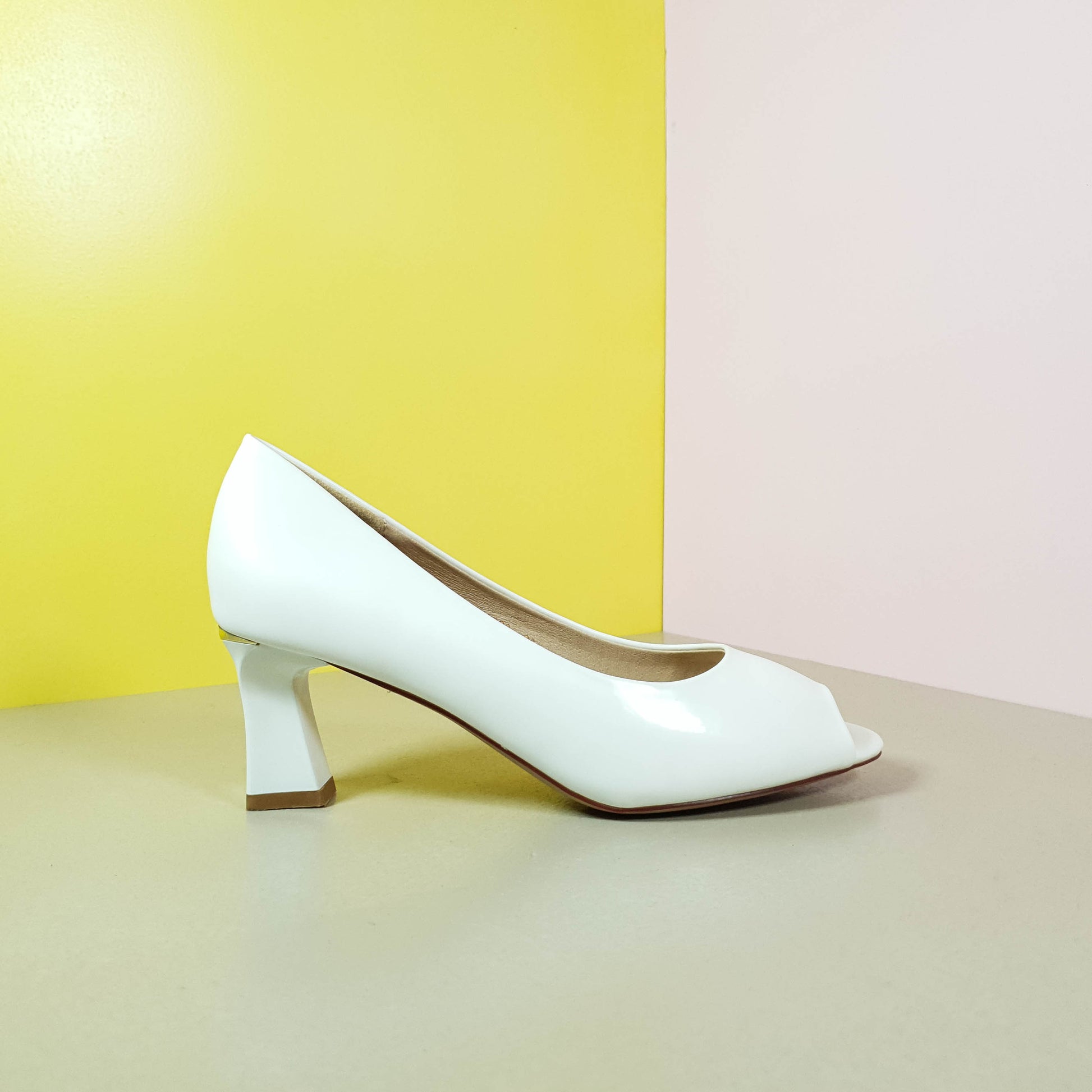 Peep Hole Court Shoes Heels White - toastitoes 