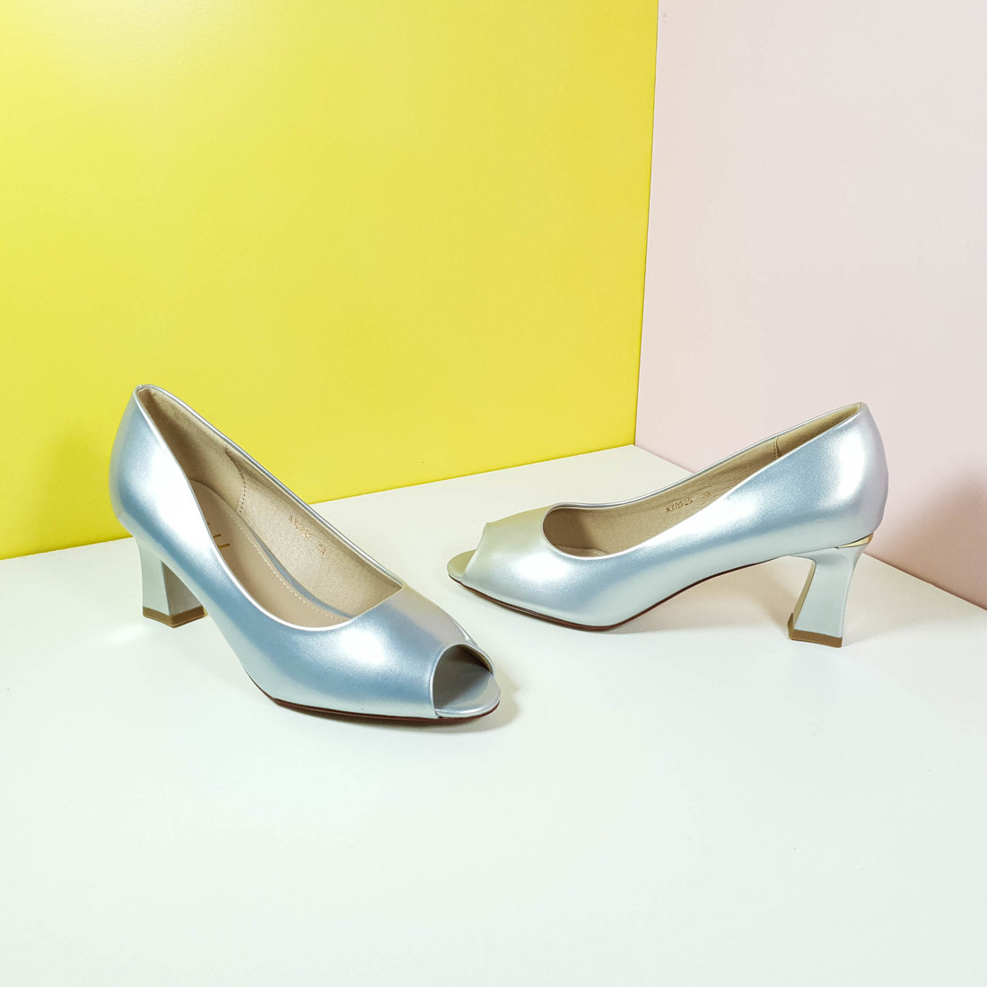 Peep Hole Court Shoes Heels Silver - toastitoes 