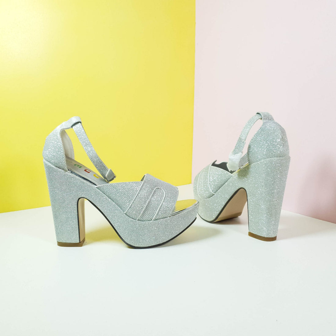 5" Shimmery Block High Heels Silver - toastitoes 