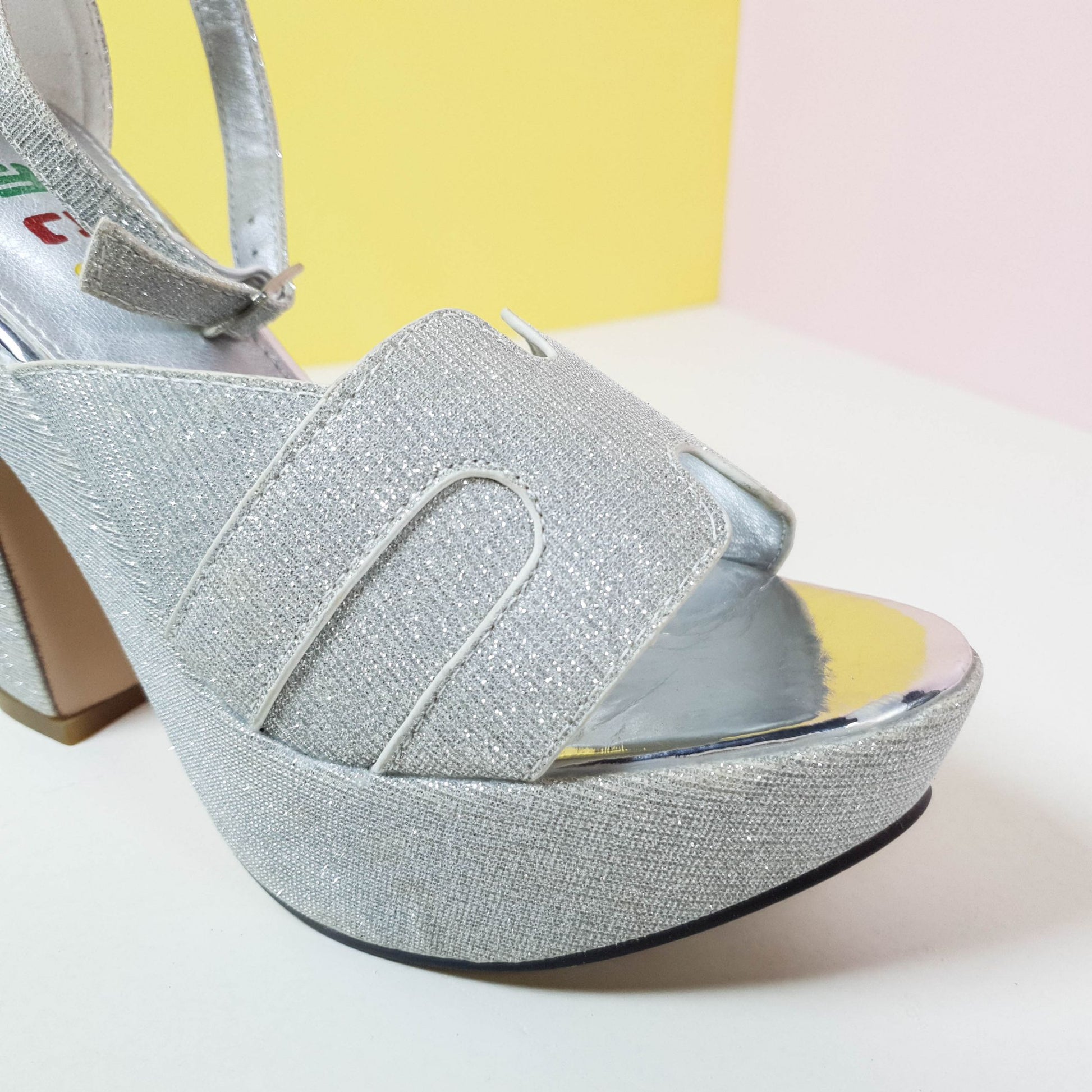 5" Shimmery Block High Heels Silver - toastitoes 