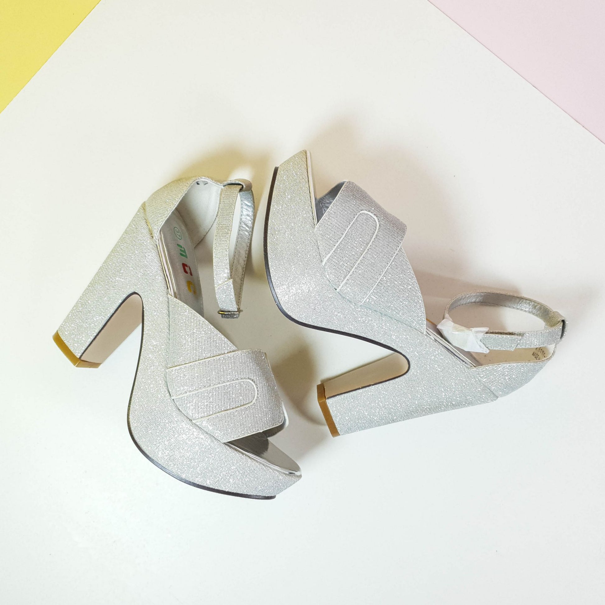 5" Shimmery Block High Heels Silver - toastitoes 