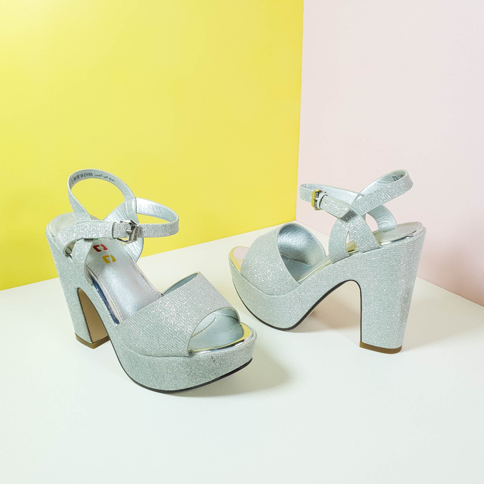 5" Shimmery Block High Heels Silver - toastitoes 