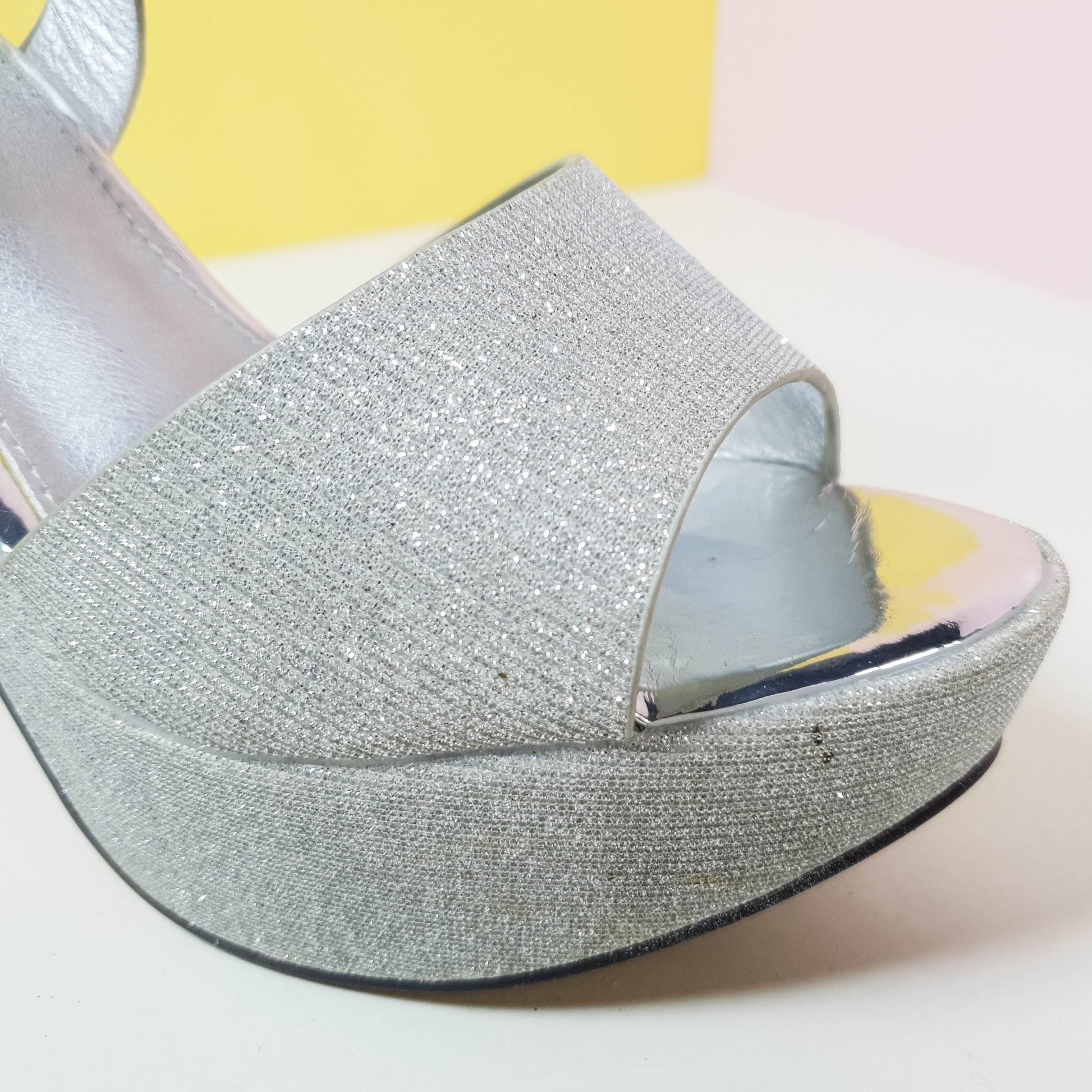 5" Shimmery Block High Heels Silver - toastitoes 