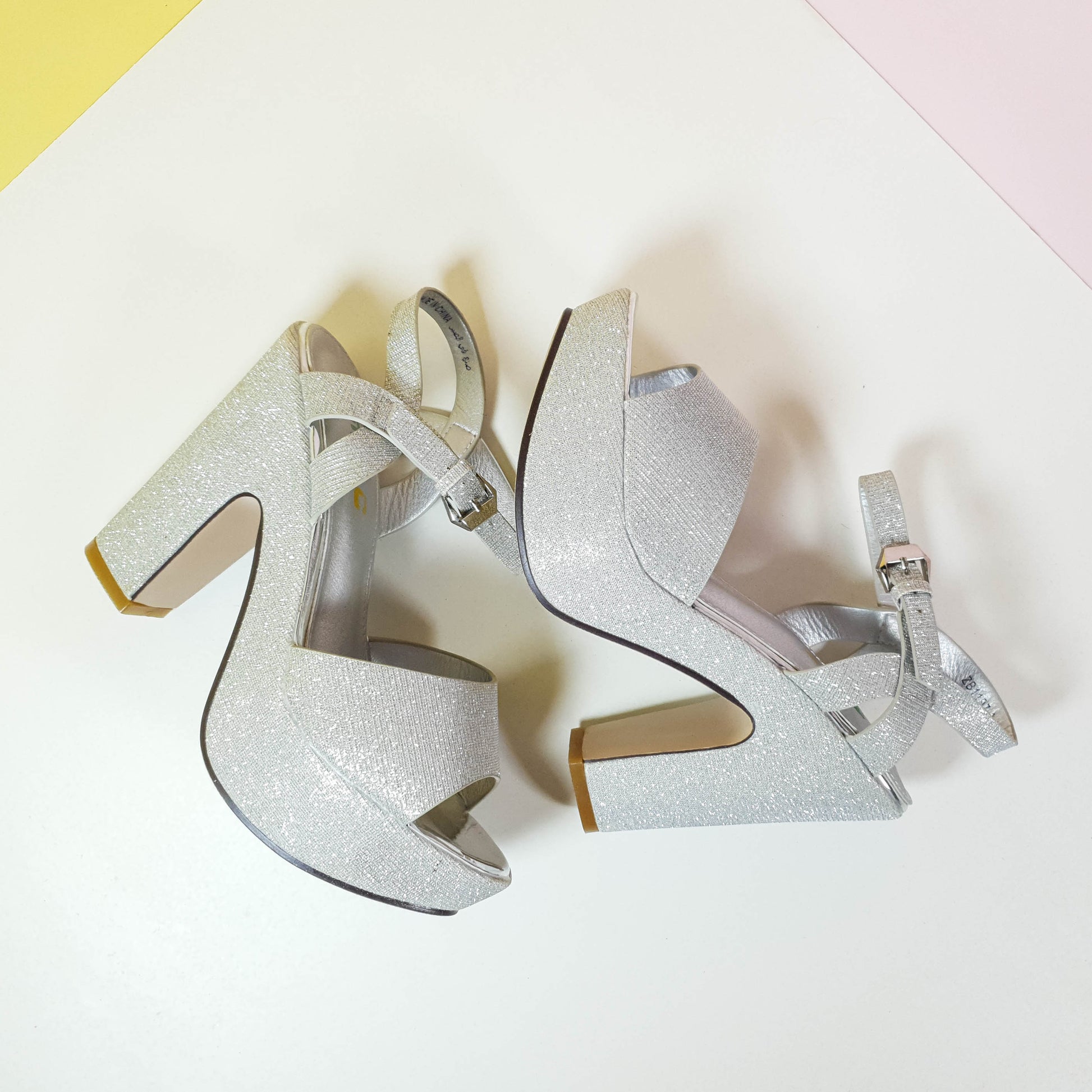 5" Shimmery Block High Heels Silver - toastitoes 