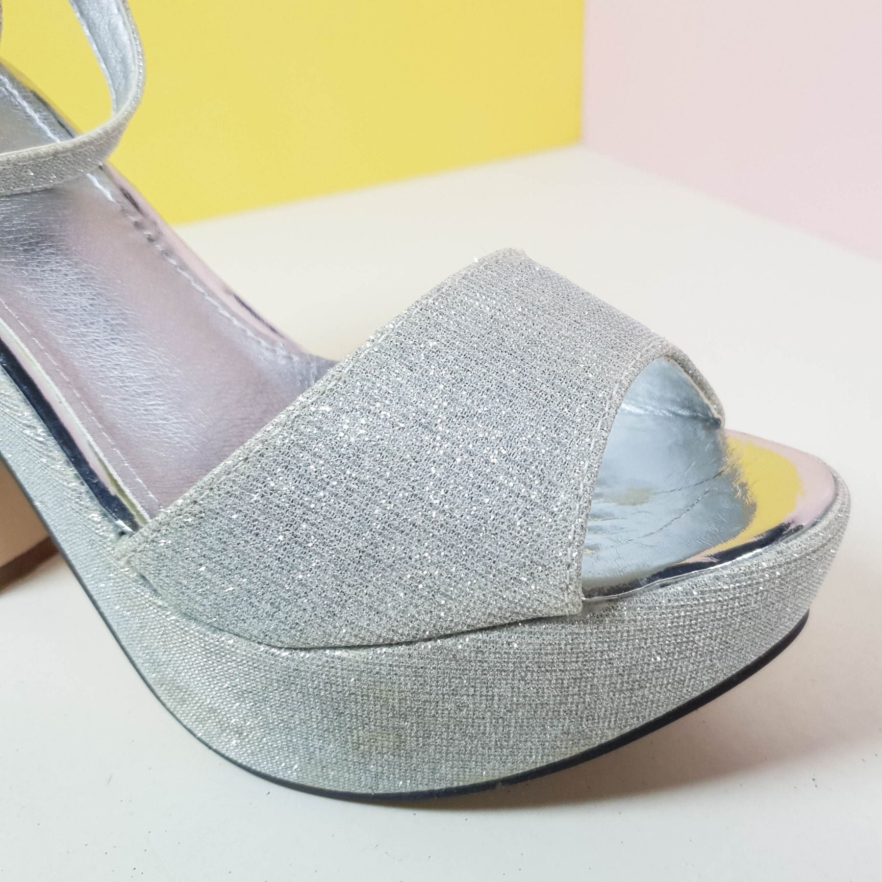 5" Shimmery Block High Heels Silver - toastitoes 