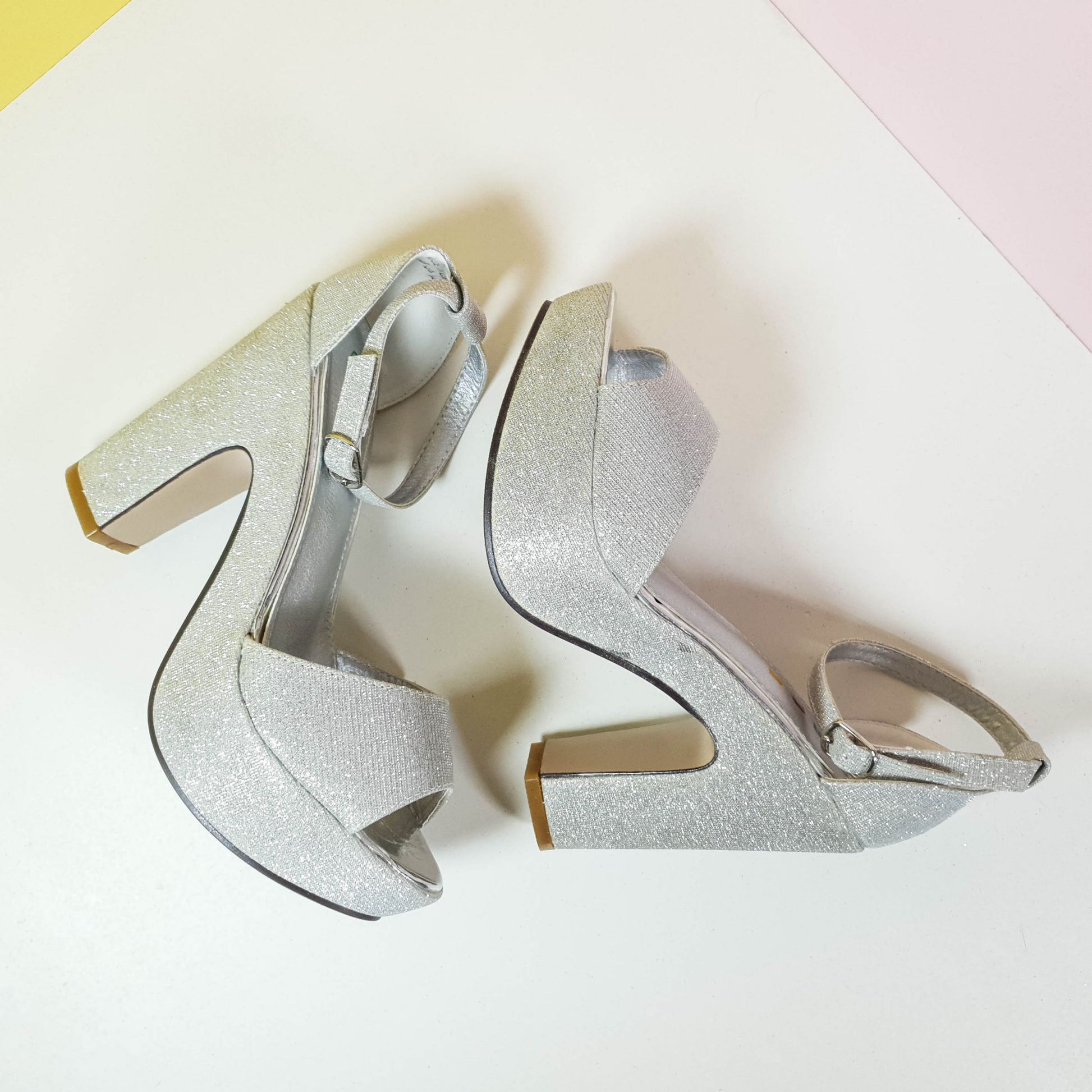 5" Shimmery Block High Heels Silver - toastitoes 