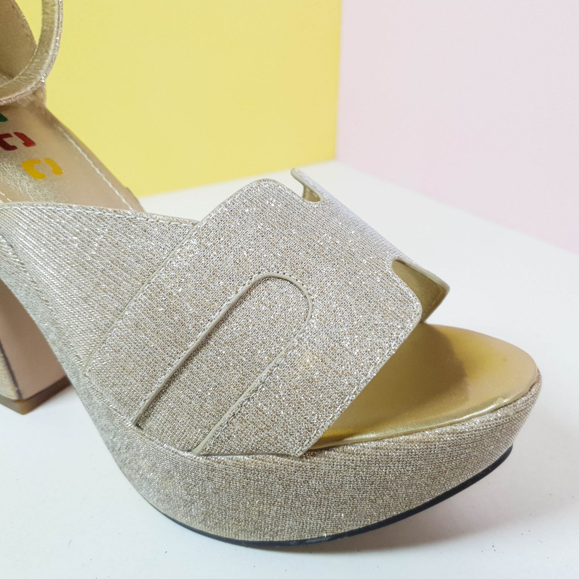 5" Shimmery Block High Heels Gold - toastitoes 