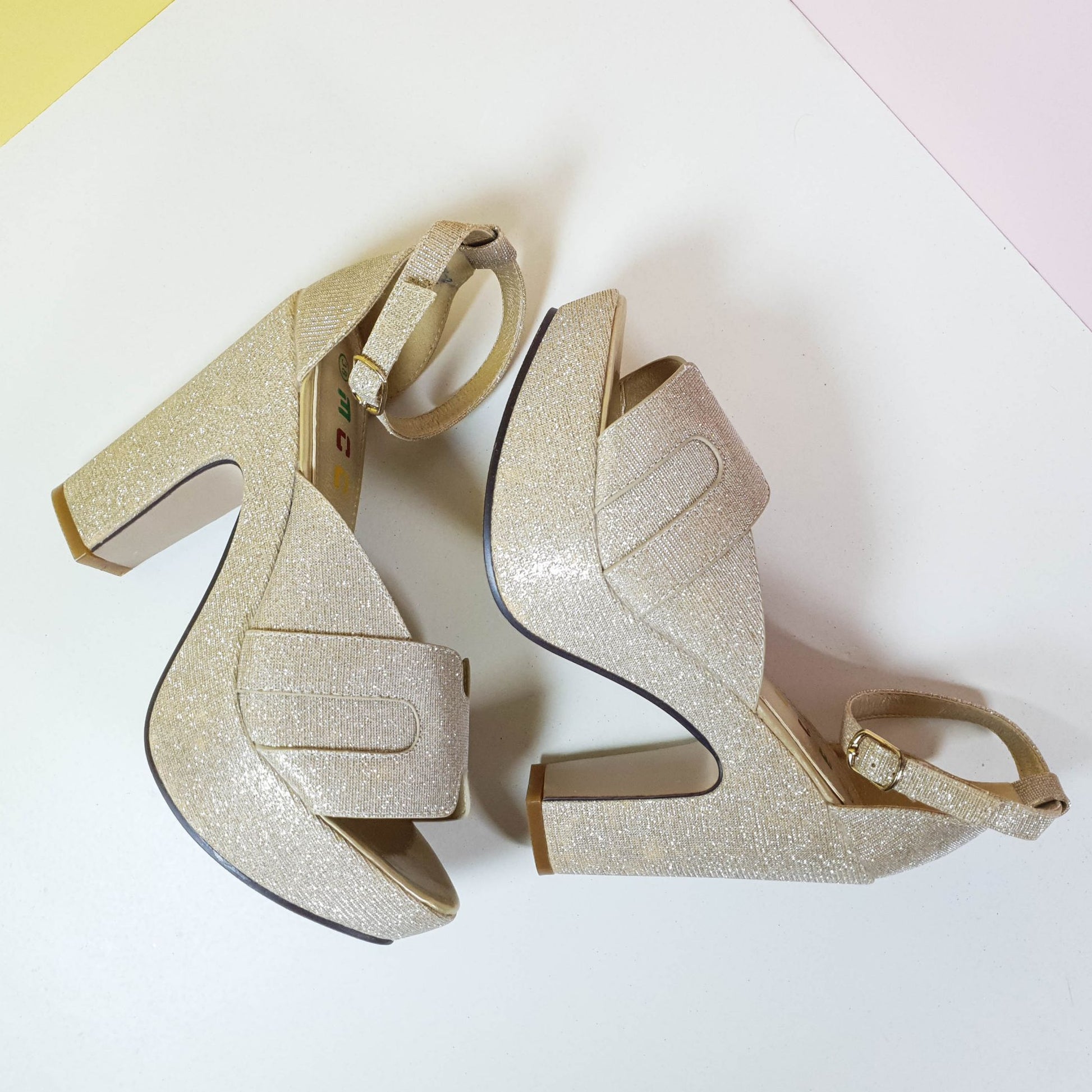 5" Shimmery Block High Heels Gold - toastitoes 