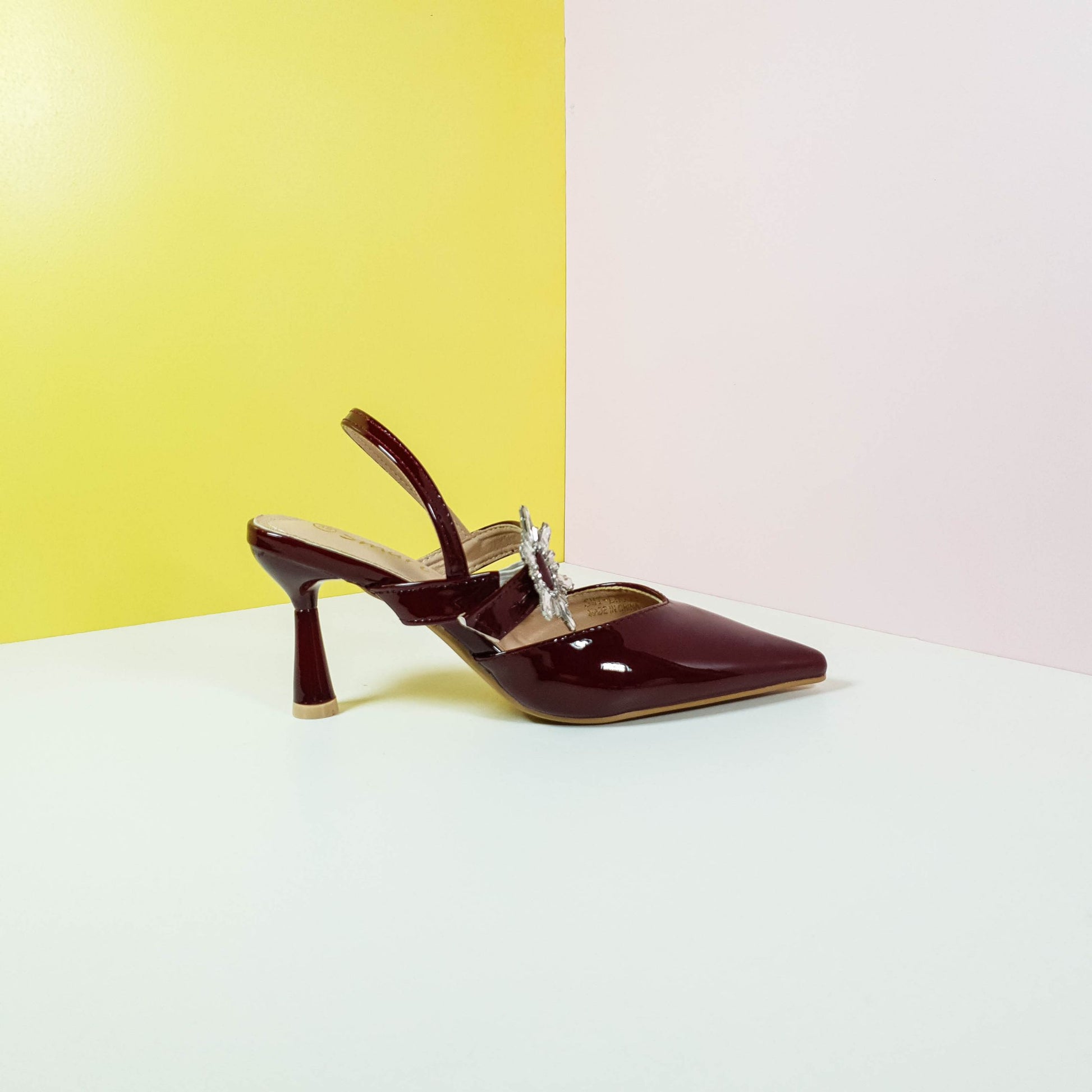 Glossy Heel Pumps Maroon - toastitoes 