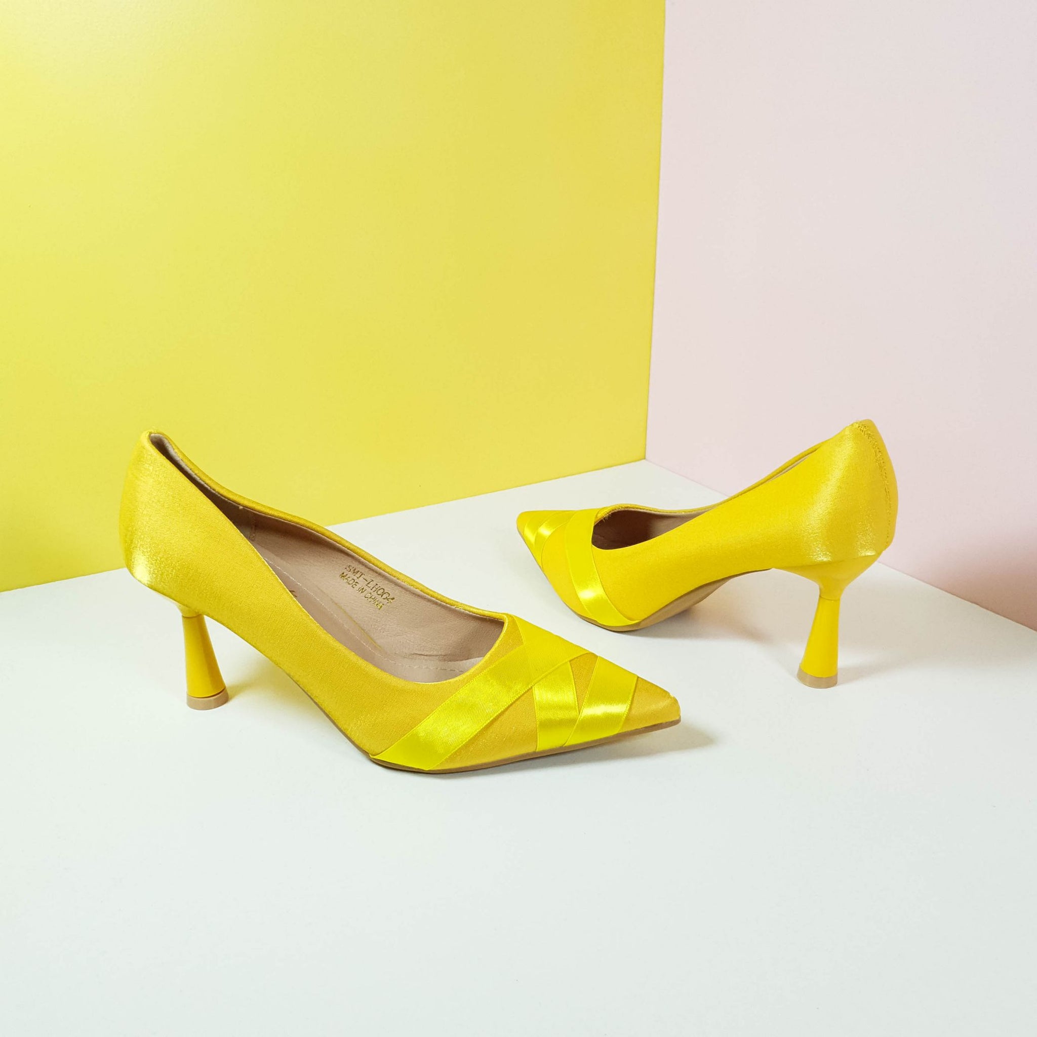 Satiny Heel Pumps Yellow - toastitoes 