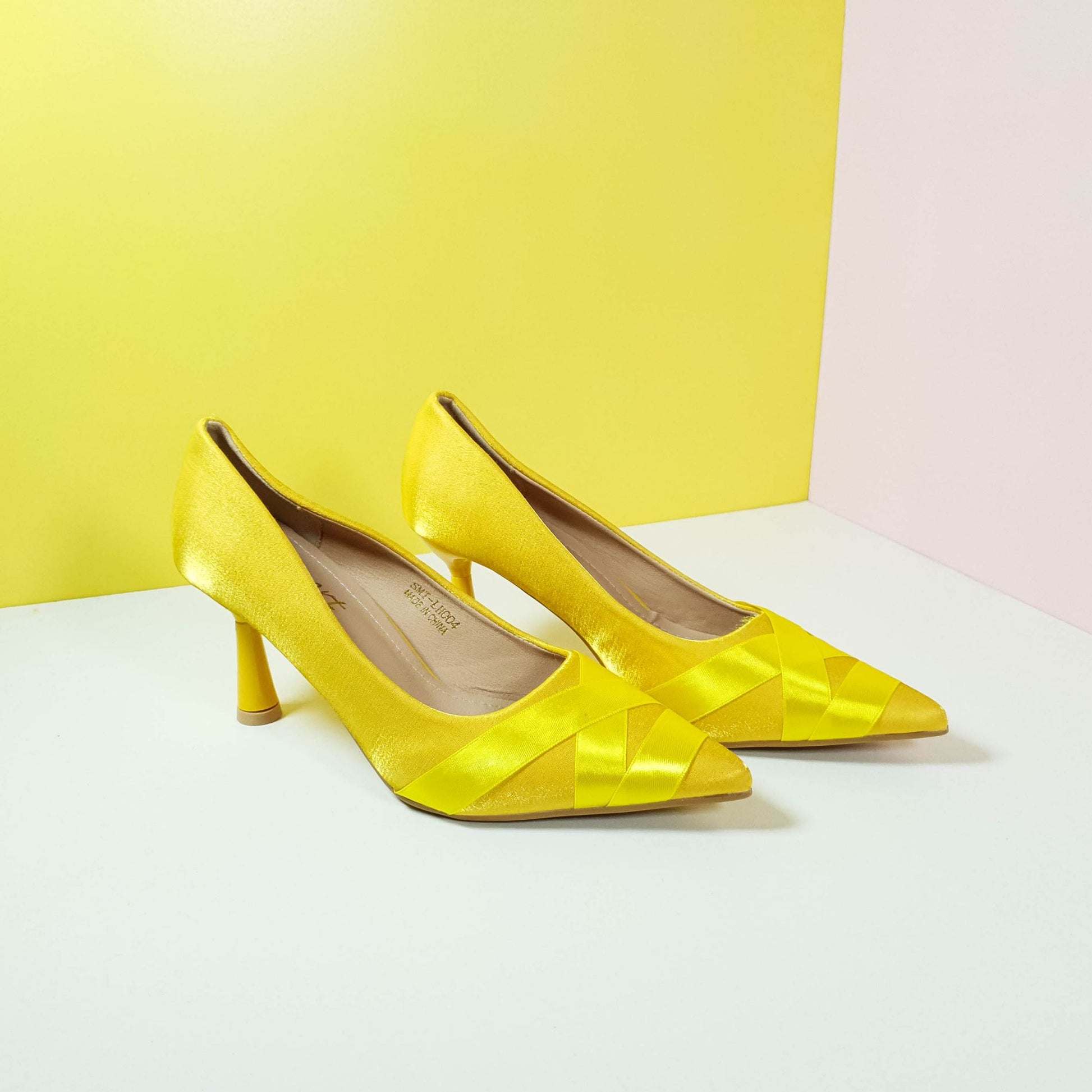 Satiny Heel Pumps Yellow - toastitoes 