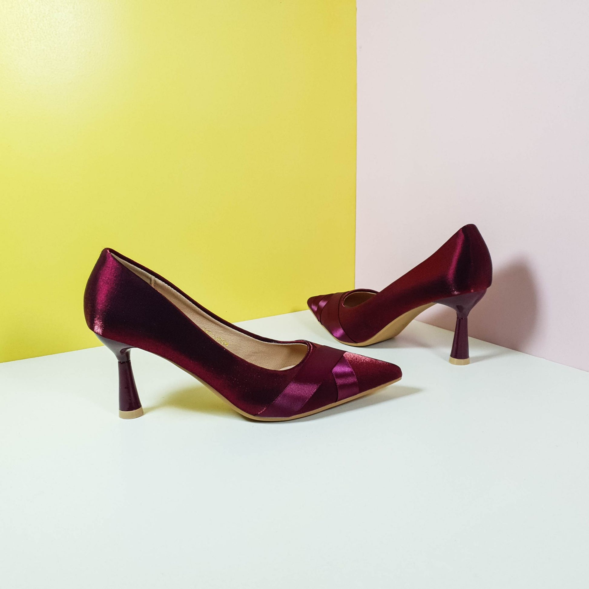 Satiny Heel Pumps Royal Maroon - toastitoes 