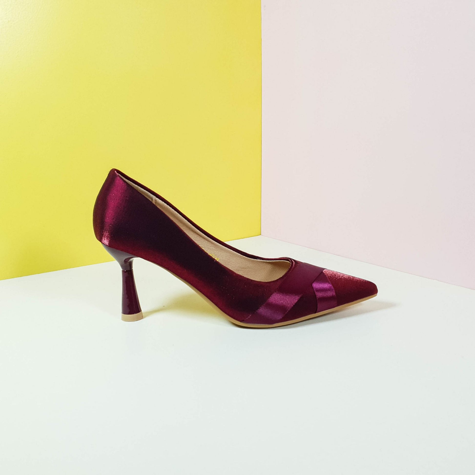 Satiny Heel Pumps Royal Maroon - toastitoes 