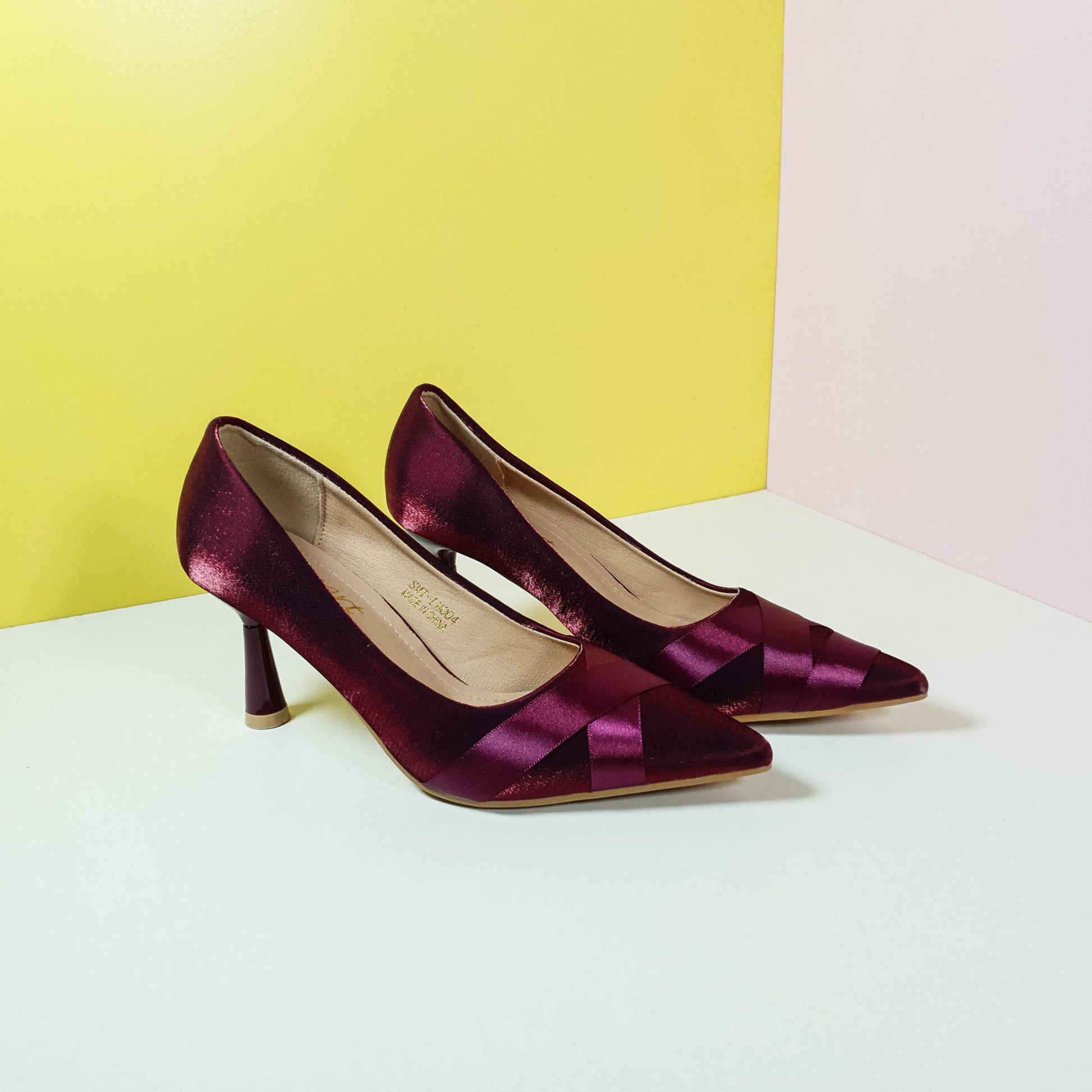 Satiny Heel Pumps Royal Maroon - toastitoes 