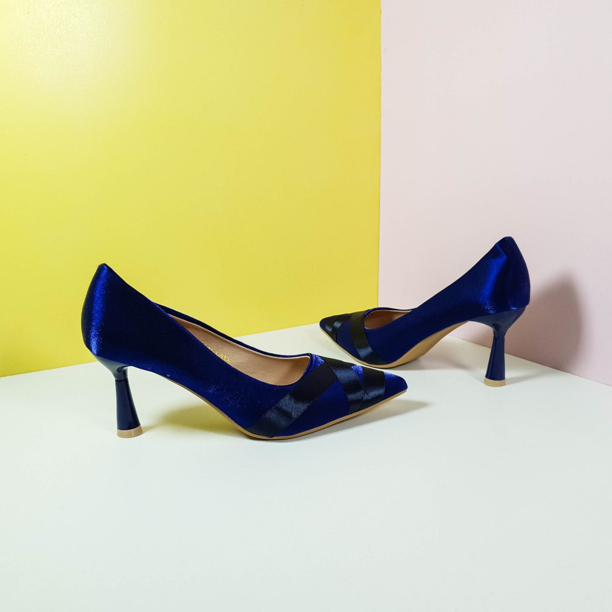 Satiny Heel Pumps Navy - toastitoes 