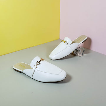 Back Open Women Leather Shoes White - toastitoes 