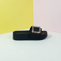 Chunky Sole Buckle Women Slippers Black - toastitoes 