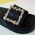 Chunky Sole Buckle Women Slippers Black - toastitoes 