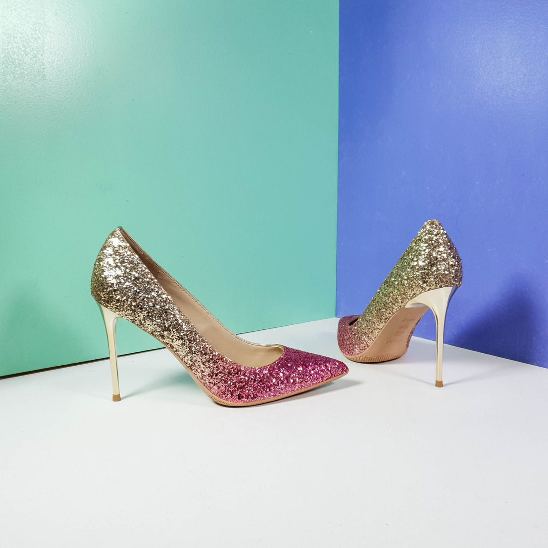 Shimmery Stiletto High Heels Gold/Pink - toastitoes 