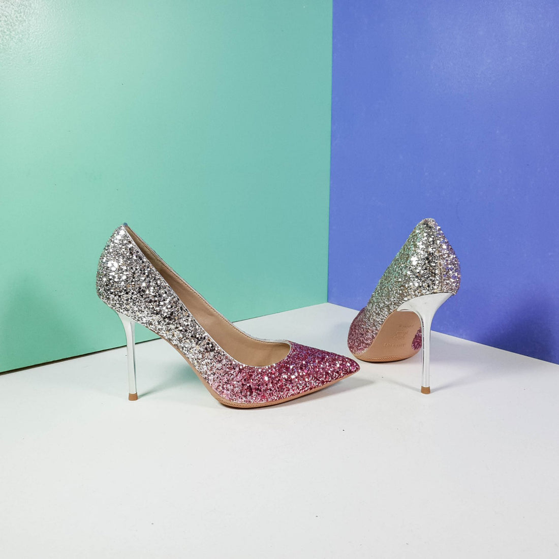 Shimmery Stiletto High Heels Silver/Pink - toastitoes 