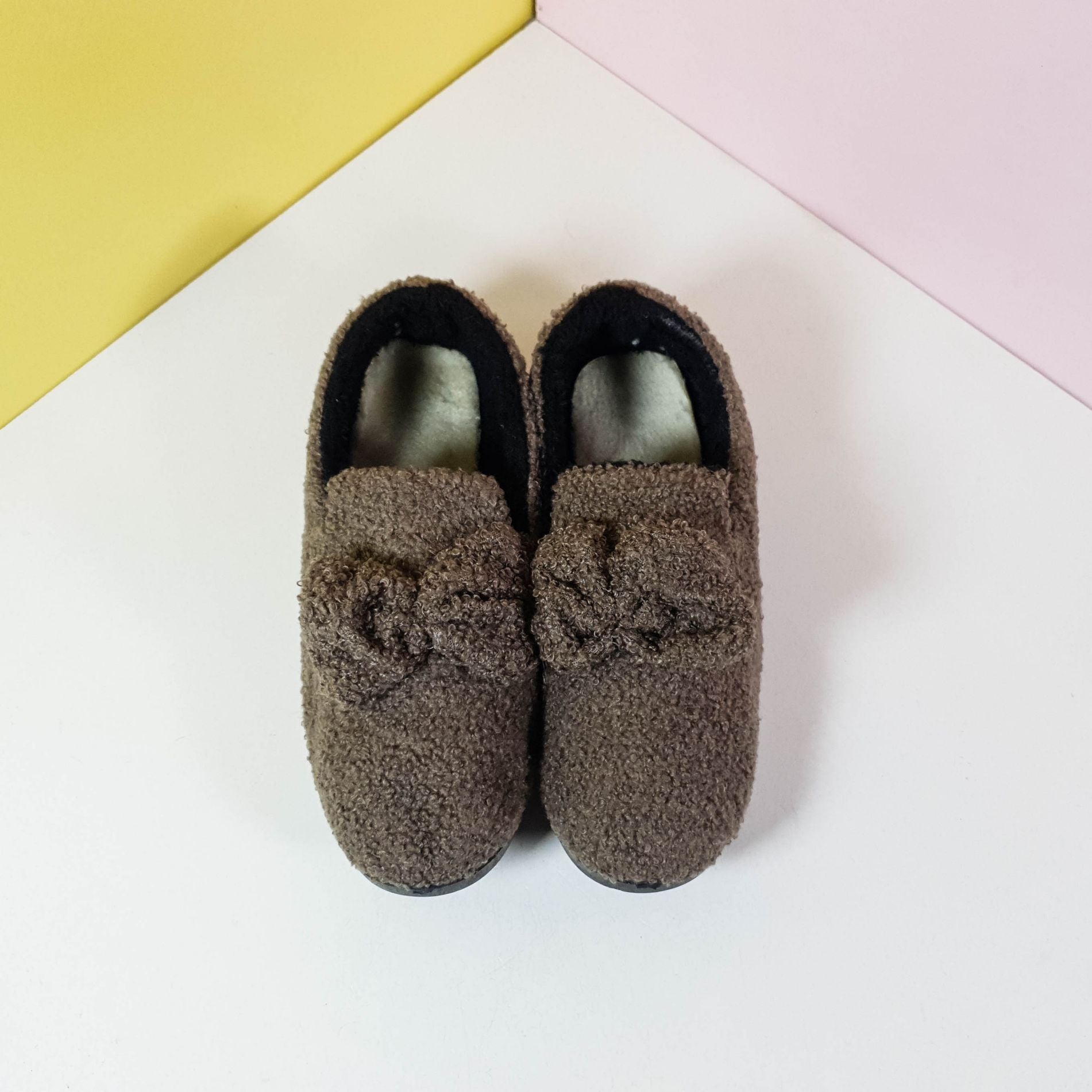 Cozy Fur Tie Women Shoes Brown - toastitoes 