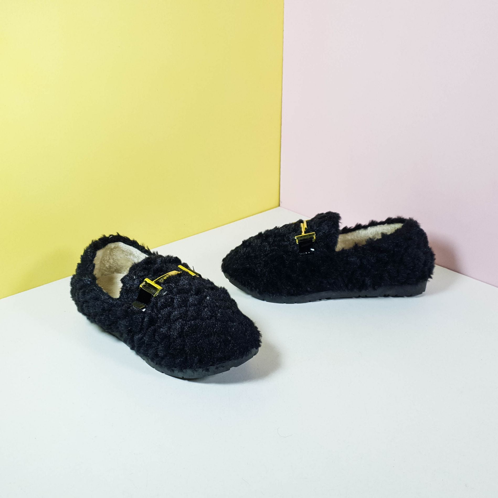 Cozy Fur Women Shoes Black - toastitoes 