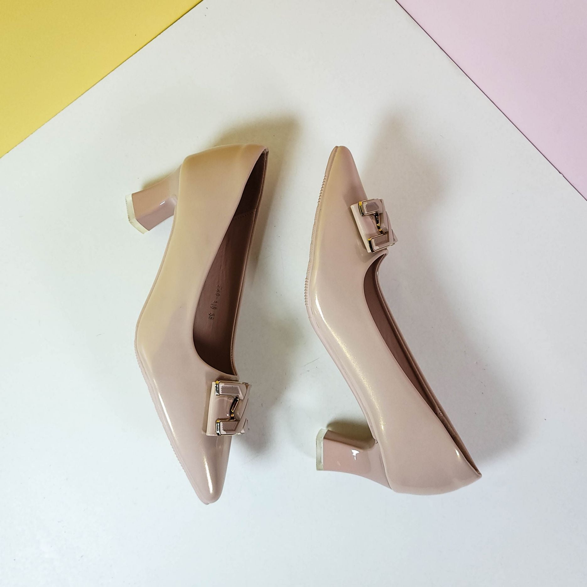 Spool Heel Court Shoes Beige Pink - toastitoes 