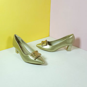 Spool Heel Court Shoes Gold - toastitoes 