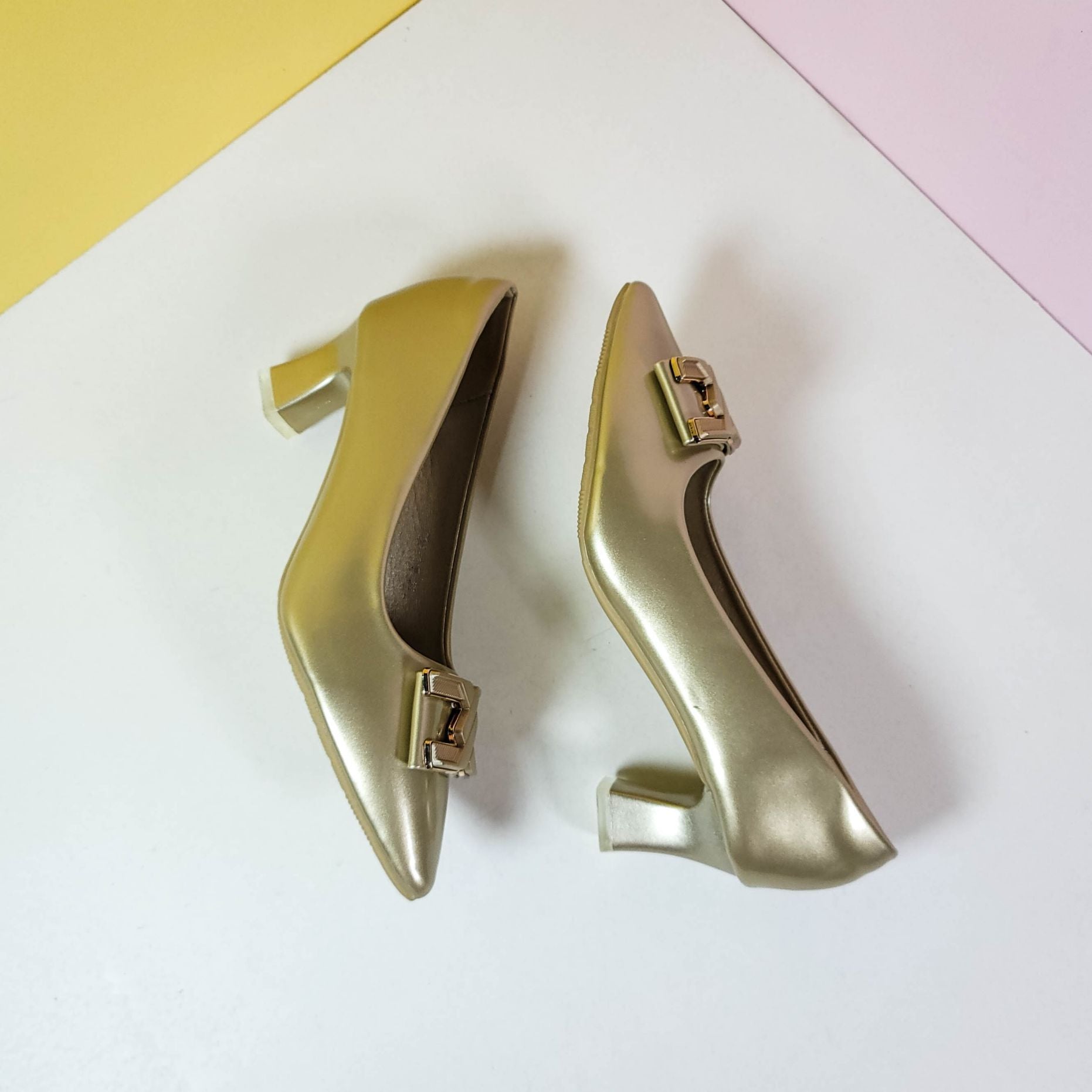 Spool Heel Court Shoes Gold - toastitoes 