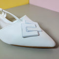 Low Block Heel Pumps White - toastitoes 