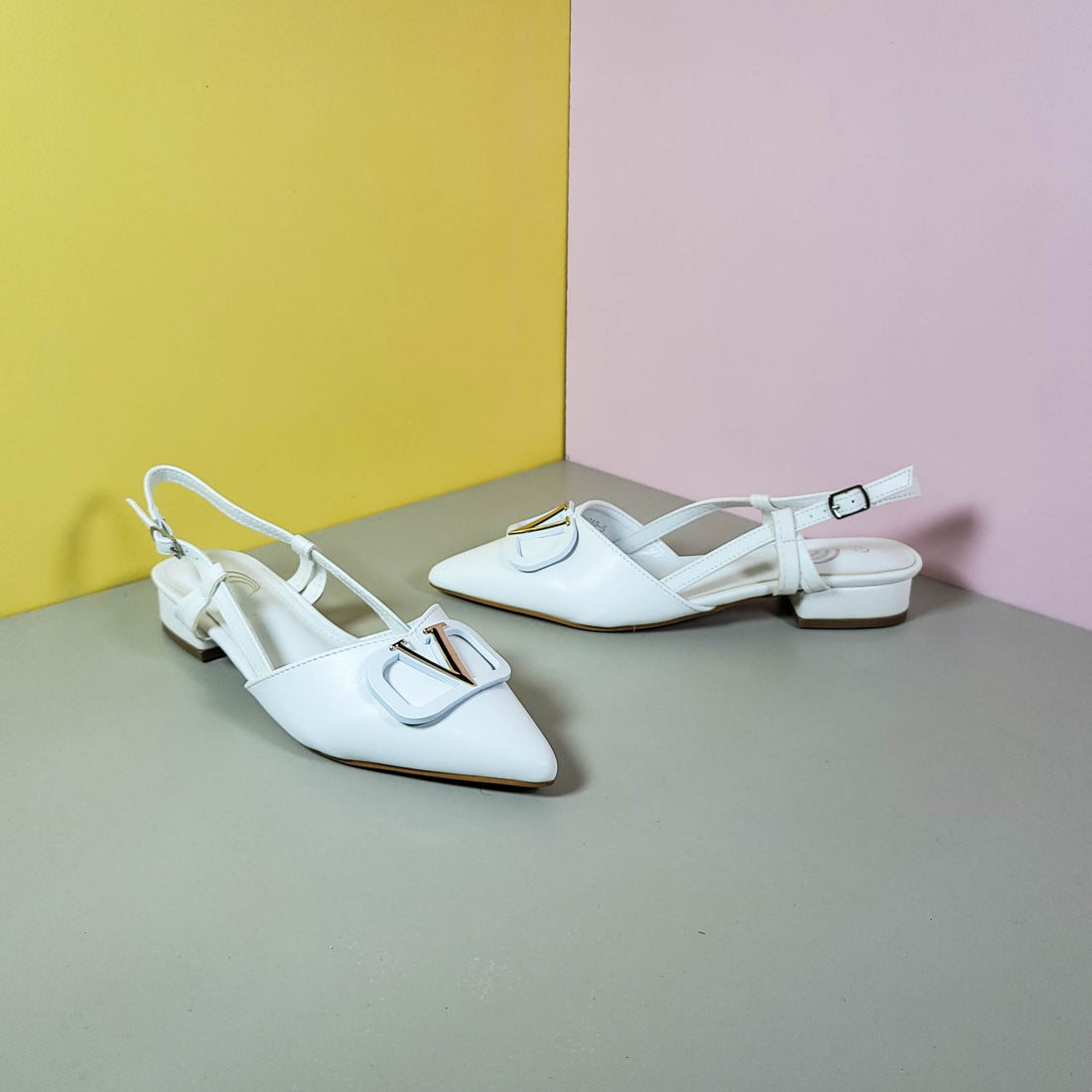 Low Block Heel Pumps White - toastitoes 