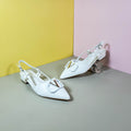 Low Block Heel Pumps White - toastitoes 