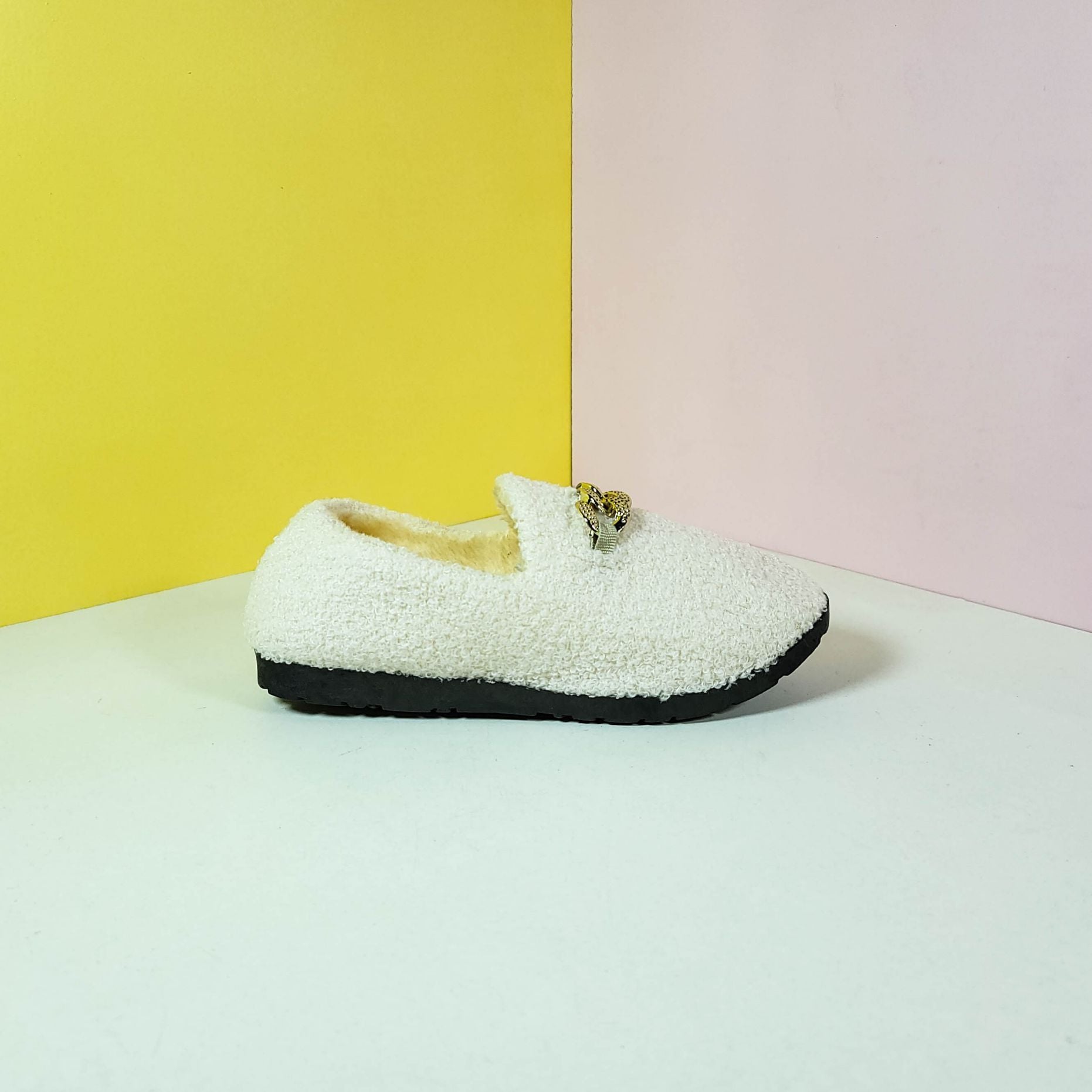 Cozy Fur Buckle Women Shoes White - toastitoes 