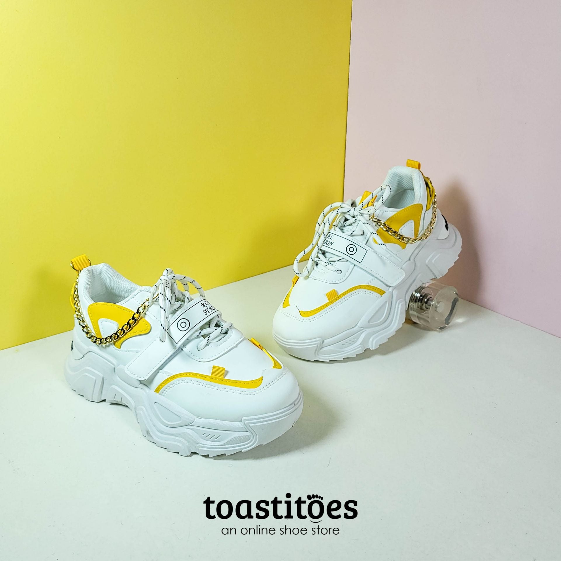 Thick Sole Women Sneakers White/Yellow - toastitoes 