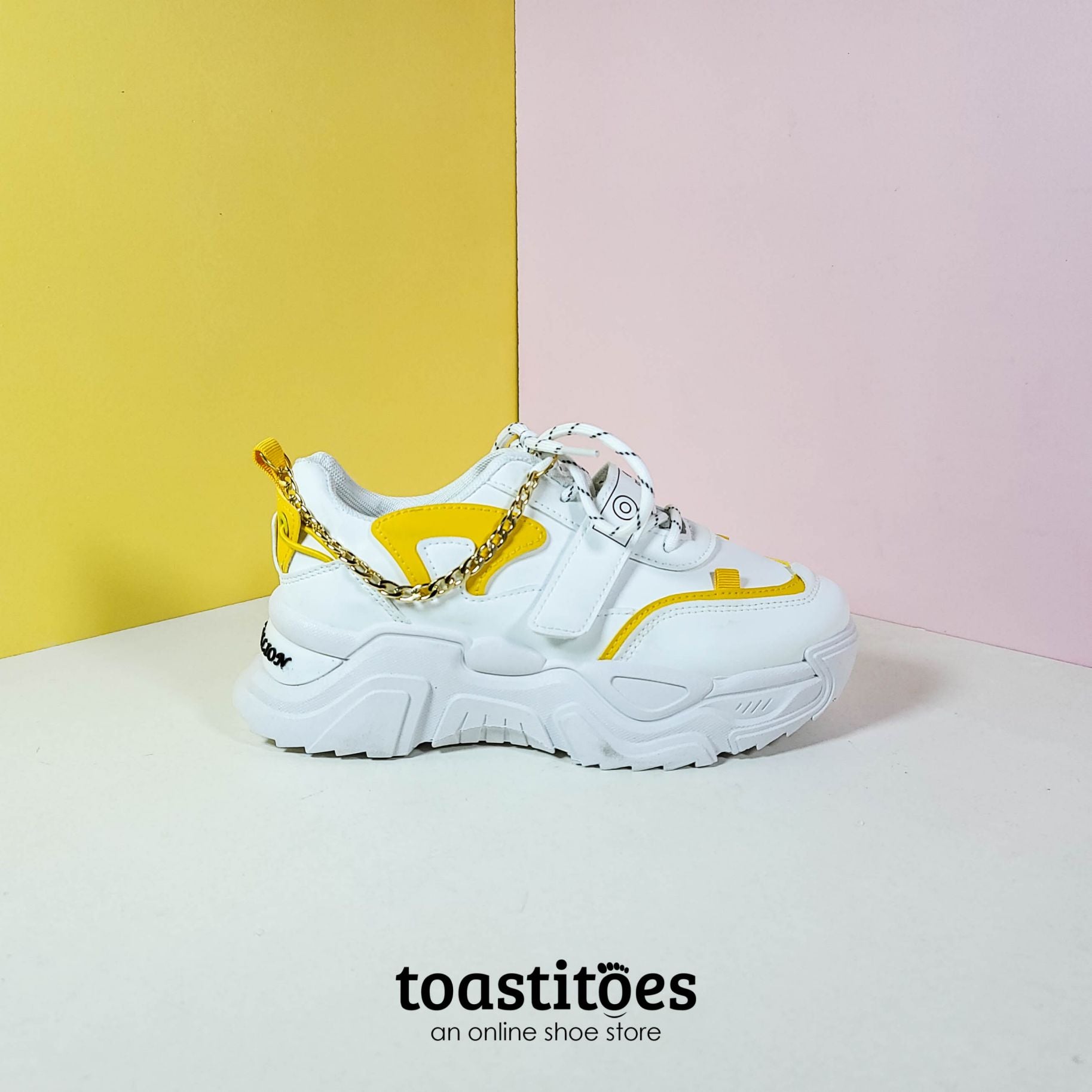 Thick Sole Women Sneakers White/Yellow - toastitoes 