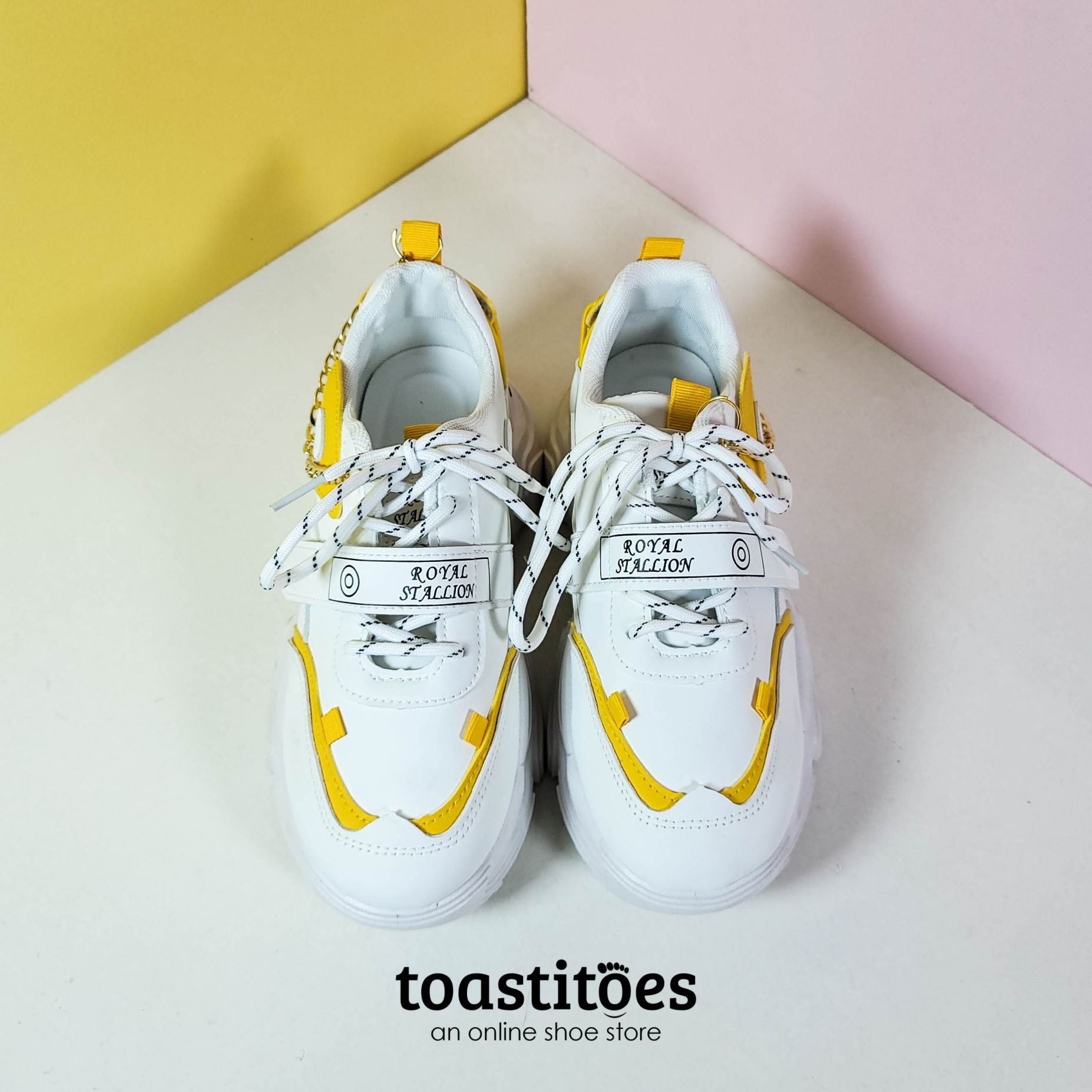 Thick Sole Women Sneakers White/Yellow - toastitoes 