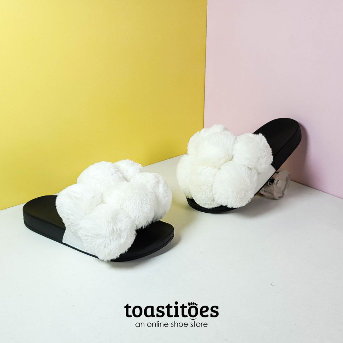 Summer Pom Pom Flip Flops White - toastitoes 