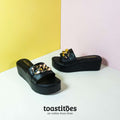 Chunky Sole Buckle Slippers Black - toastitoes 