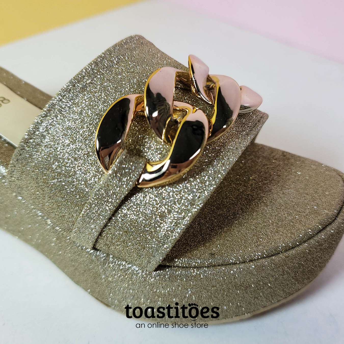 Shimmery Chunky Sole Buckle Slippers Gold - toastitoes 