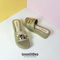 Shimmery Chunky Sole Buckle Slippers Gold - toastitoes 