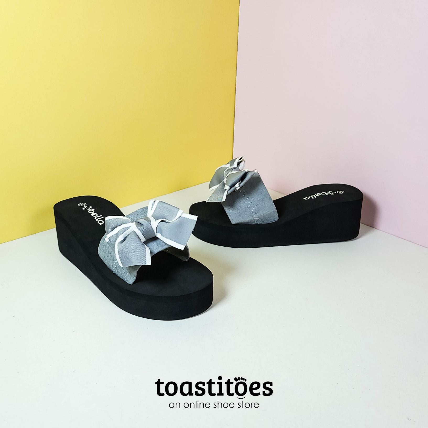 Chunky Sole Bow Tie Slippers Grey - toastitoes 