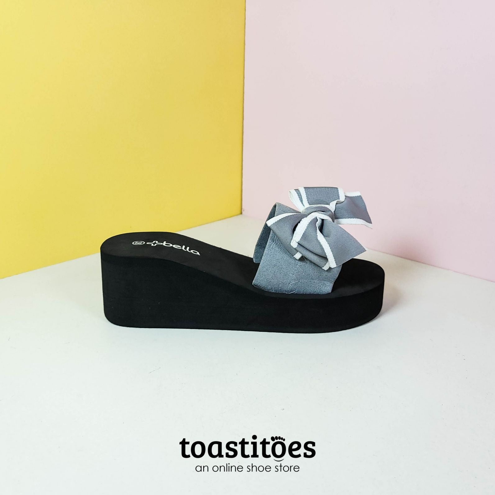 Chunky Sole Bow Tie Slippers Grey - toastitoes 