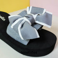 Chunky Sole Bow Tie Slippers Grey - toastitoes 