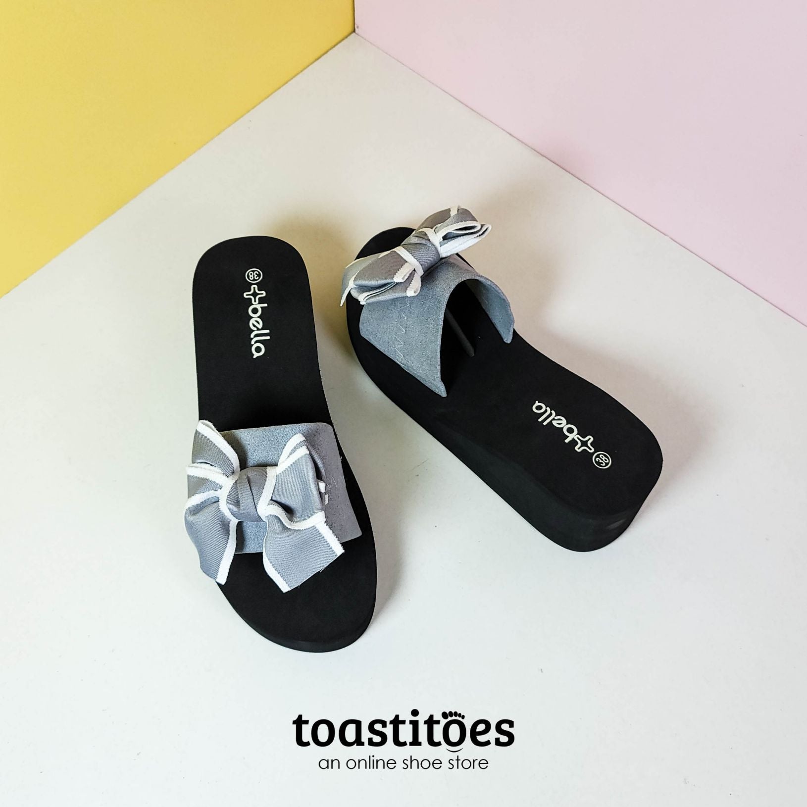 Chunky Sole Bow Tie Slippers Grey - toastitoes 