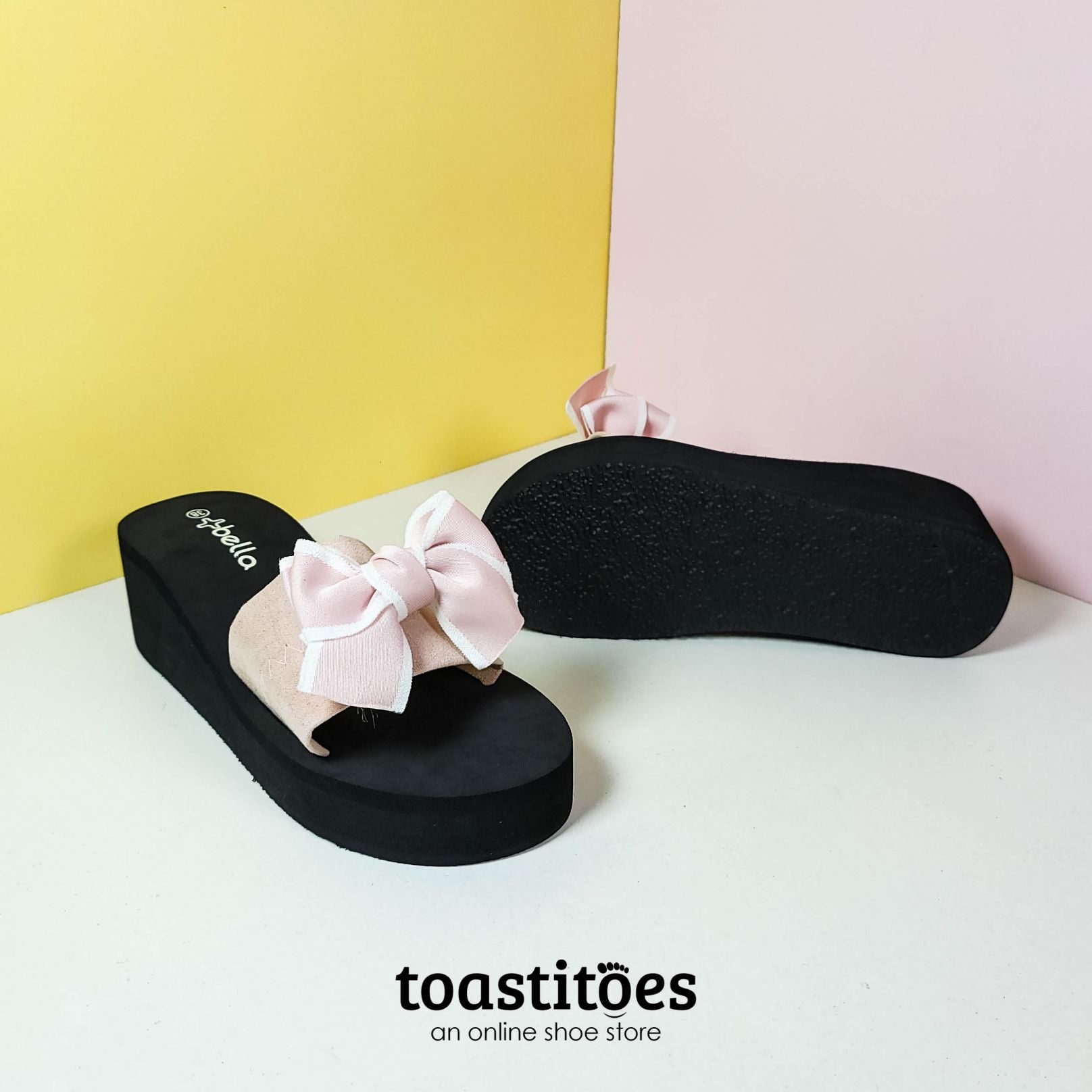 Chunky Sole Bow Tie Slippers Pink - toastitoes 